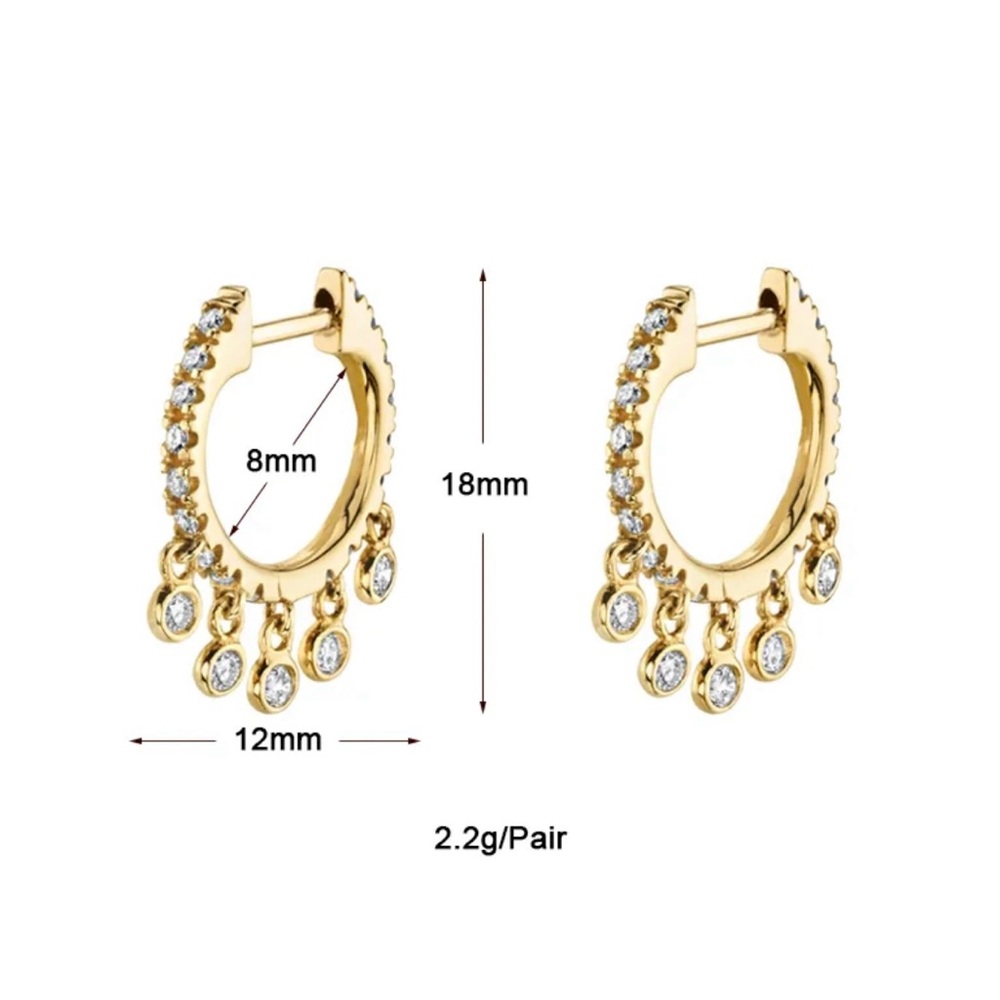 Dangling Gold Zircon Hoop Earrings